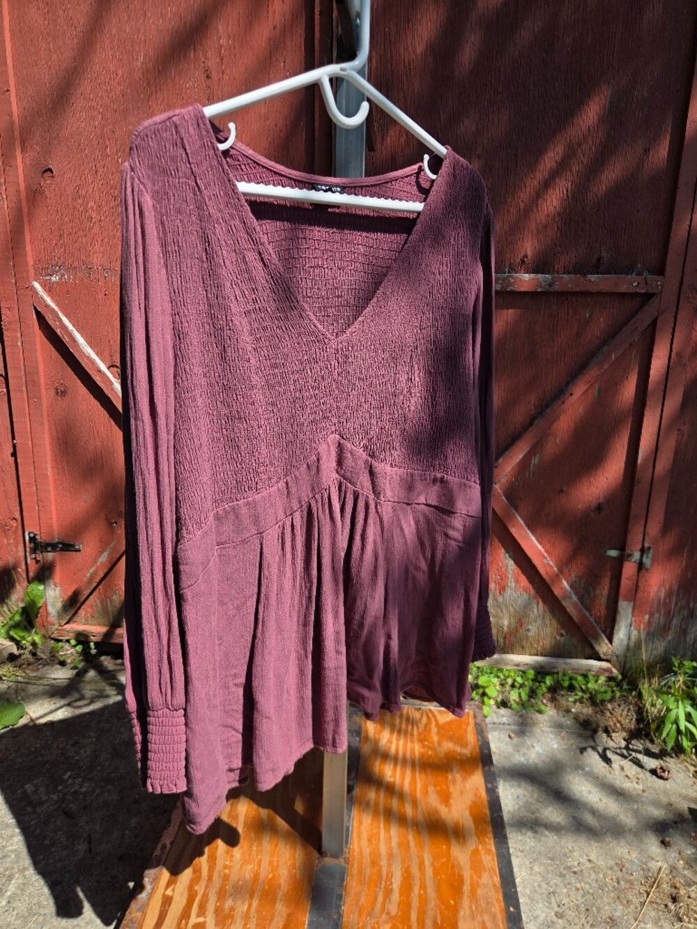 Torrid Mauve Smocked V Neck Long Sleeve Peplum Top | Women's 3X